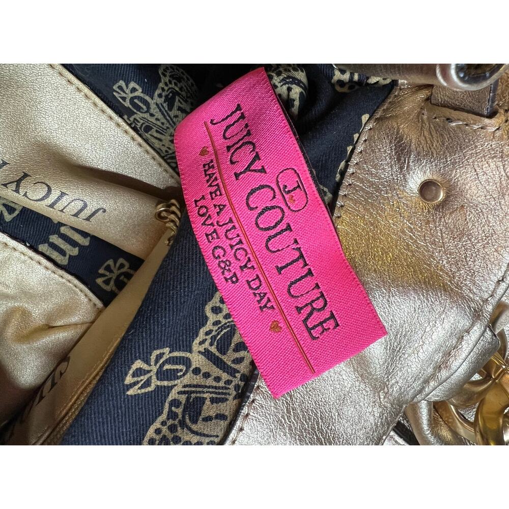 Vintage Juicy Couture Metallic Gold Leather Satchel Y2K P&G Era Bowler Bag - Picture 11 of 12